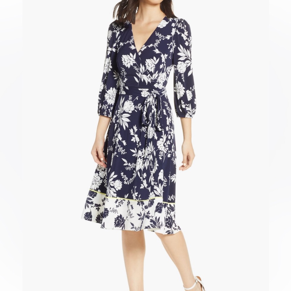 Eliza j floral print faux wrap dress